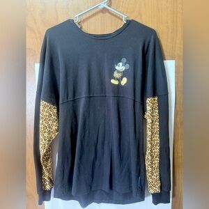 Walt Disney World Black and Leopard/cheetah Print Mickey Mouse Top size S cotton
